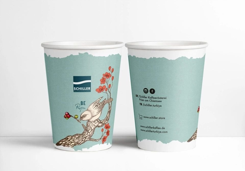 Schiller Logolu 14 oz Karton Take Away Bardak Double Wall-Kapaklı