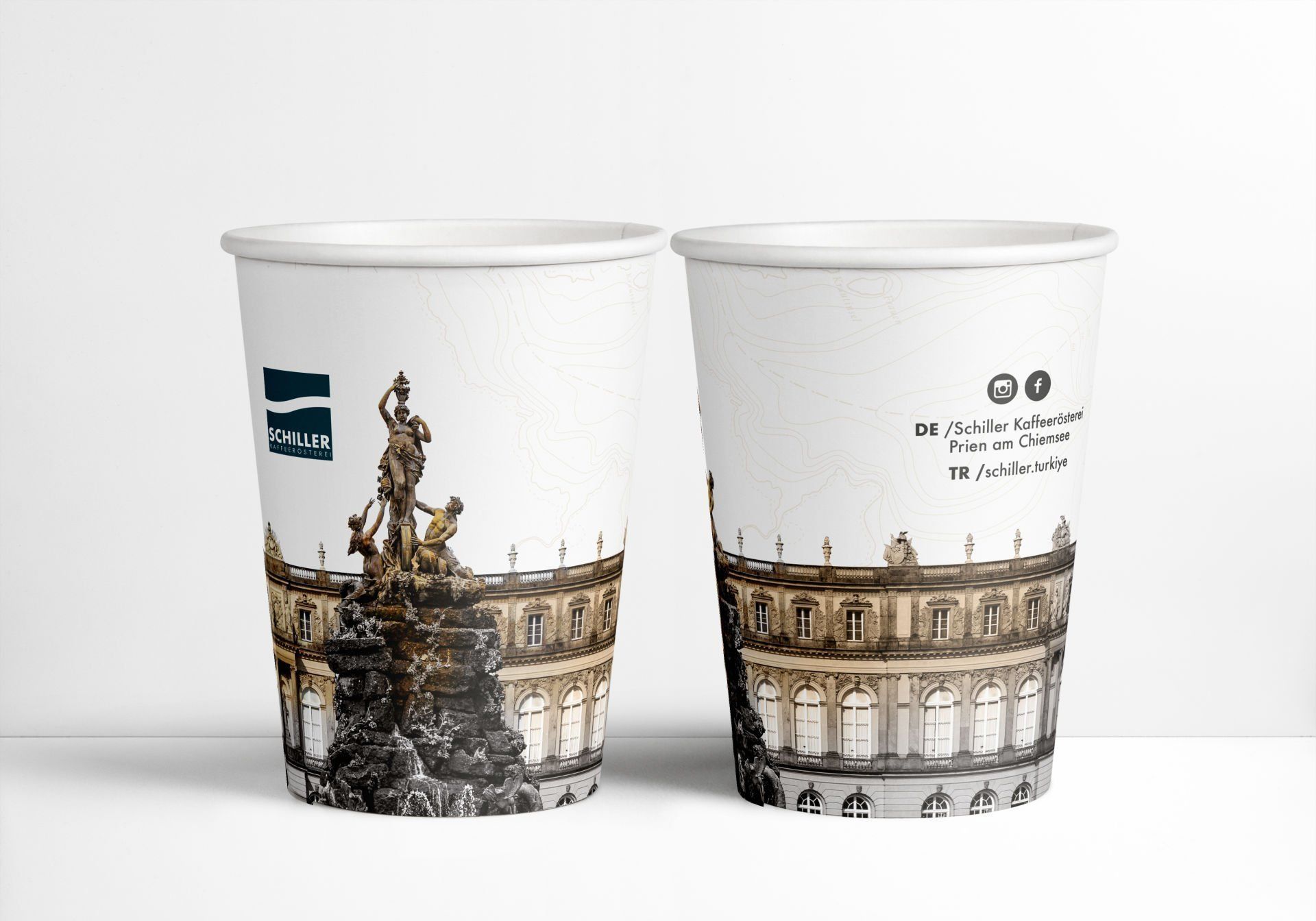 Schiller Logo 8 oz Pappbecher zum Mitnehmen doppelwandig