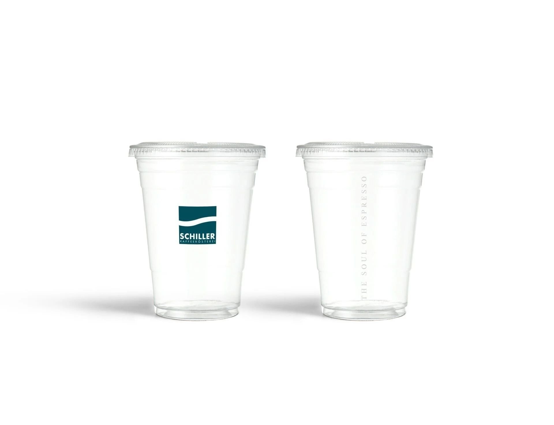 Schiller Logo 16 oz transparenter Take-Away-Becher mit Deckel