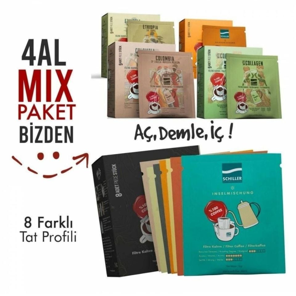 Aç Demle İç Filtre Kahve-4 Al 8 li Karışık Mix Paket Bizden